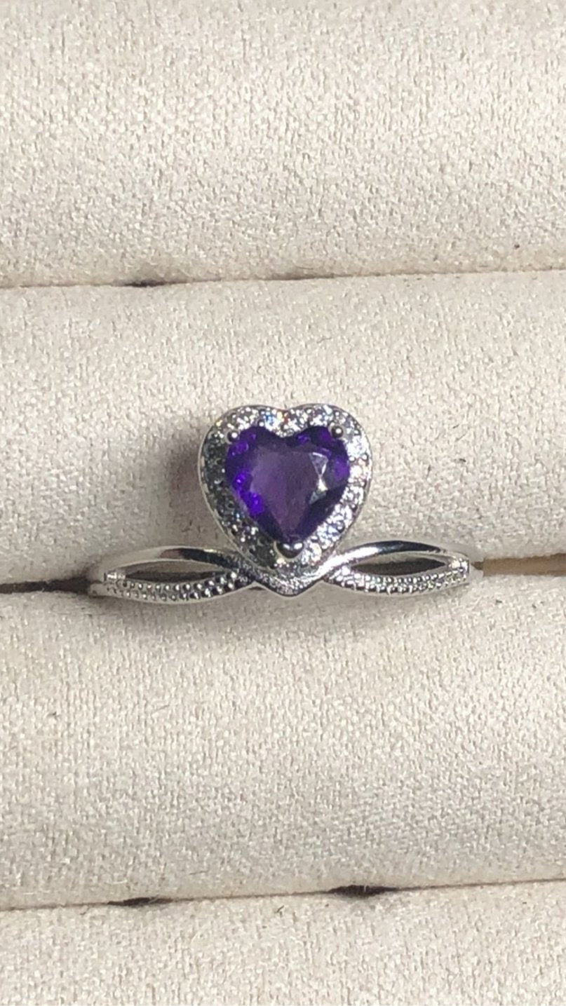 Heart shaped amethyst adjustable ring