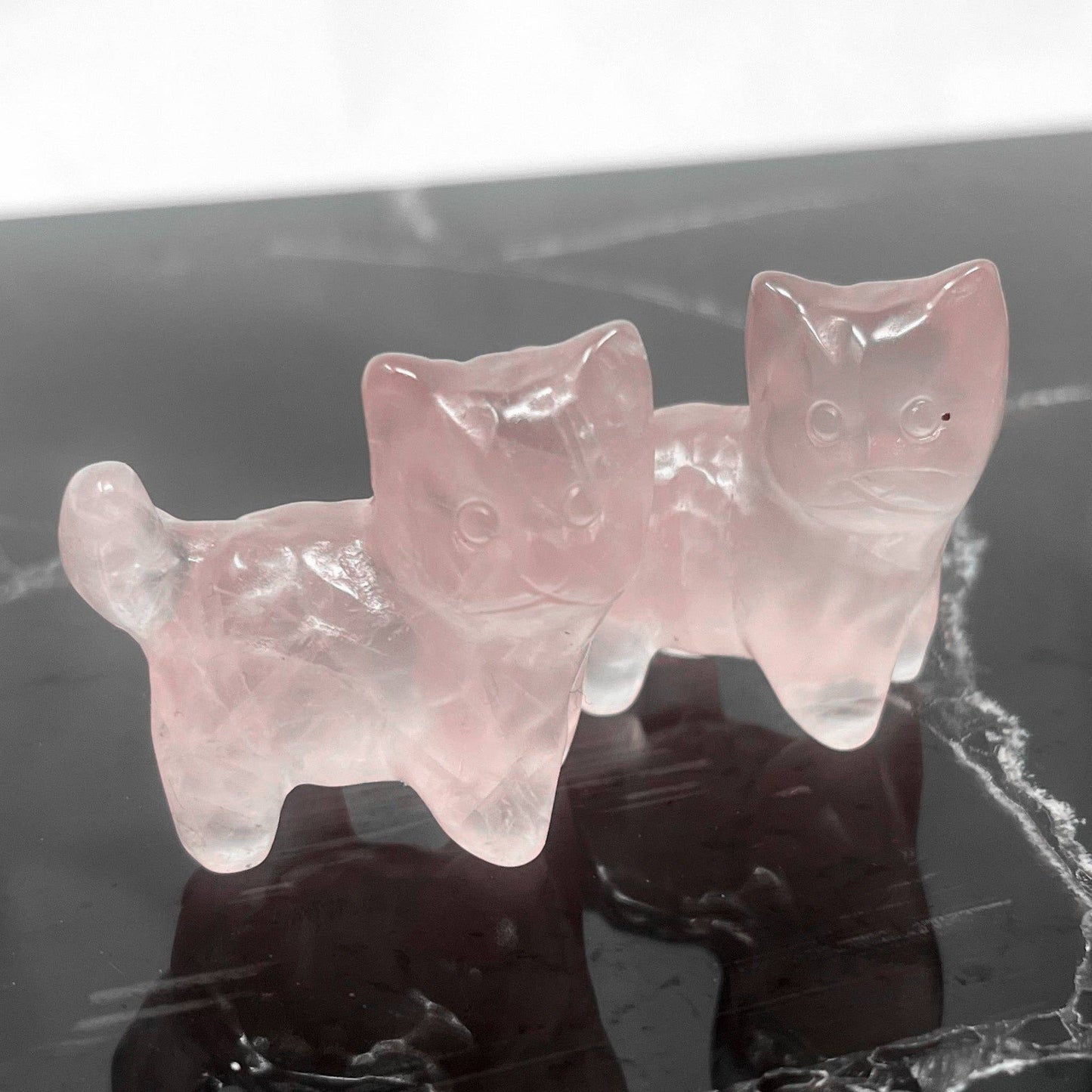 Rose Quartz Kitten Carving