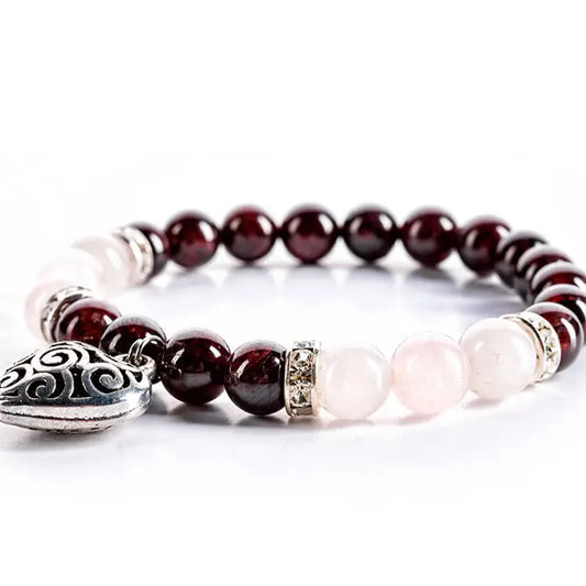 Crystal Bracelet | Harmony - Garnet, Rose Quartz & Heart Charm
