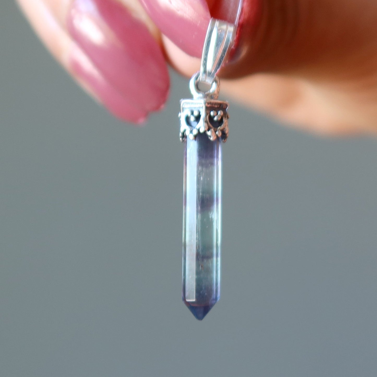 Fluorite Pendant Rainbow Sword Sterling Silver