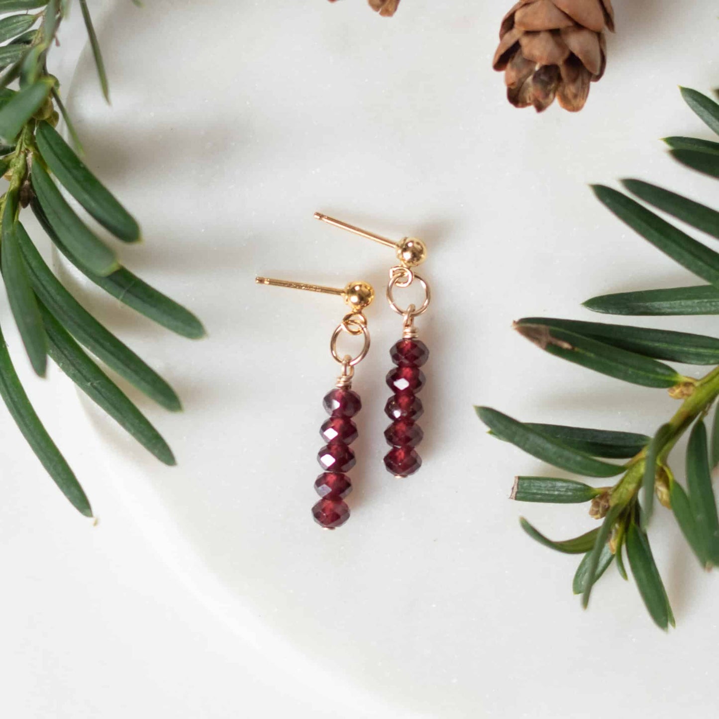Mini Red Garnet Earrings