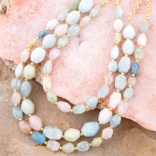Mixed Morganite Pastel Statement Strand Necklace