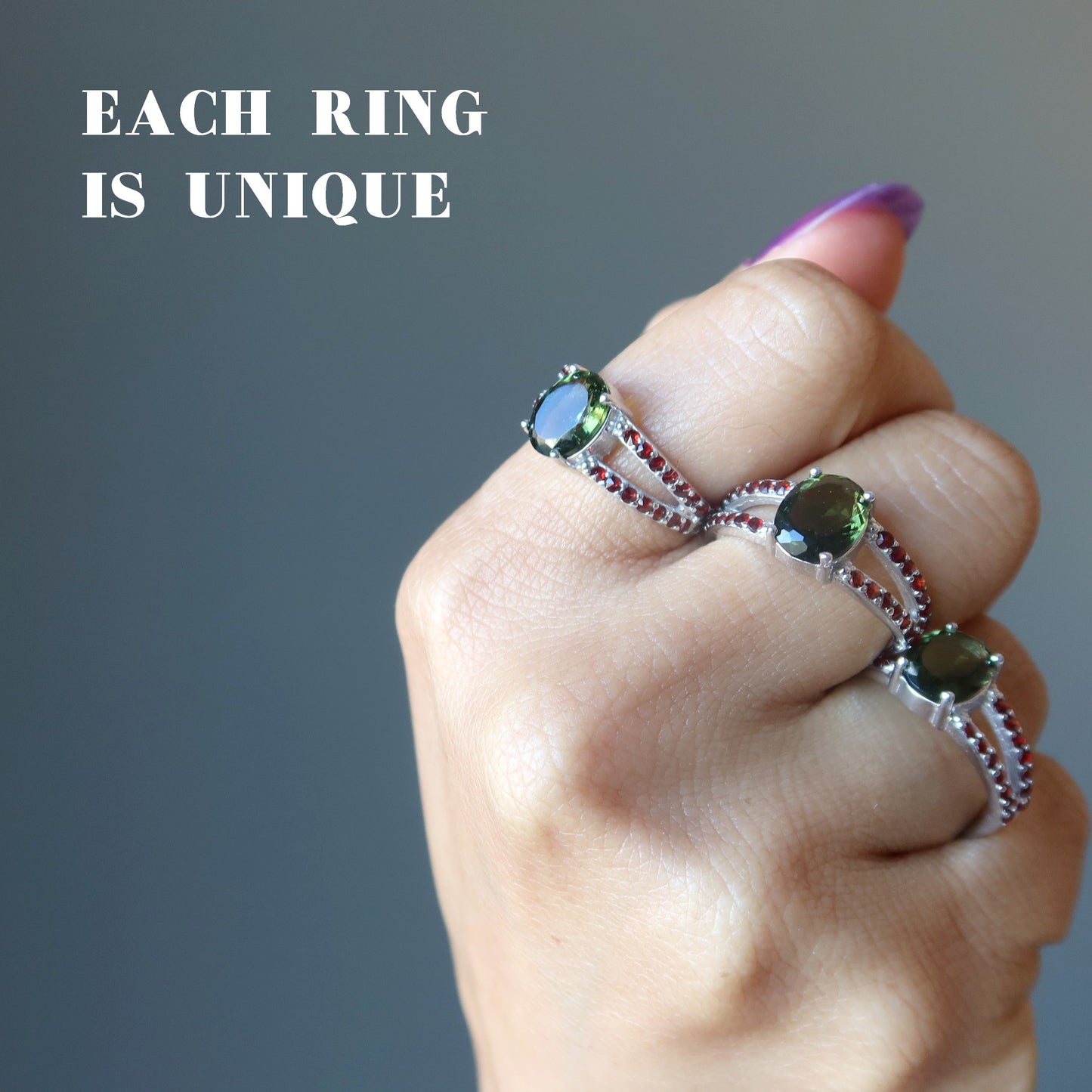 Moldavite Ring of Fire Red Garnet Gem Sterling Silver