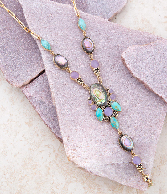 Regalia Blue Abalone Golden Y Necklace