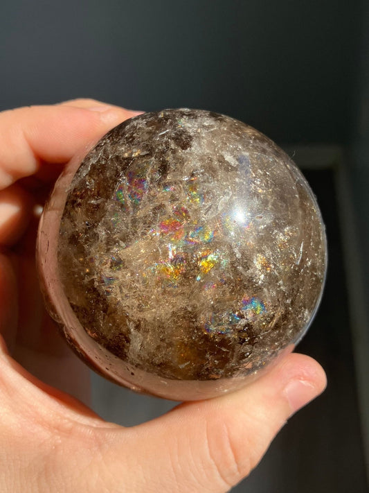 Smoky Quartz Sphere – 65mm with Stunning Rainbows