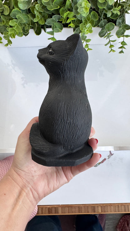 Huge Black Obsidian Cat 6", Sitting Black Cat Carving, Witchy Familiar, for Truth & Protection