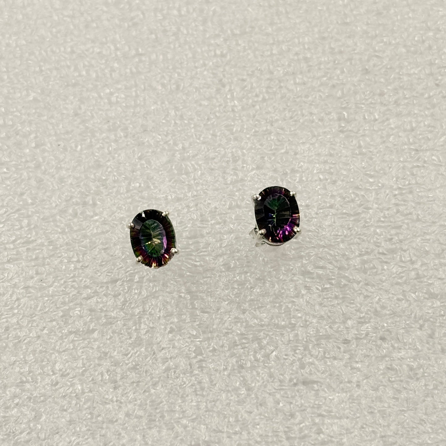 Sterling Silver Oval Mystic Topaz  Post Earrings