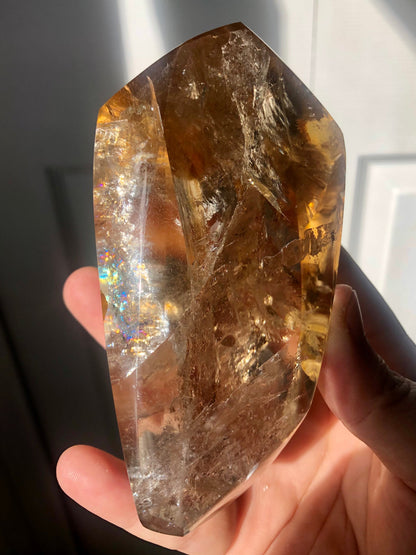 Smoky Quartz Freeform – 4.5” with Intense Rainbow Inclusions