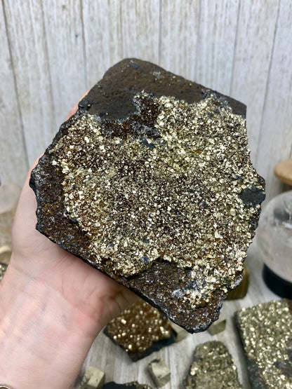 Pyrite on Shungite Raw Layered Plate | Brazil