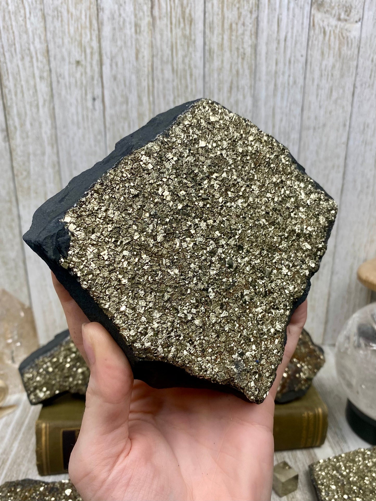 Pyrite on Shungite Raw Layered Plate | Brazil