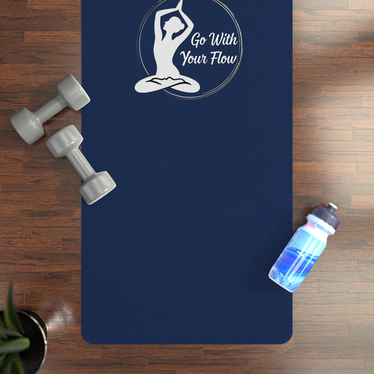 Yoga Mat - "Go With Your Flow" Blue Rubber Non-Slip Mat - Ahh GoGo Wellness