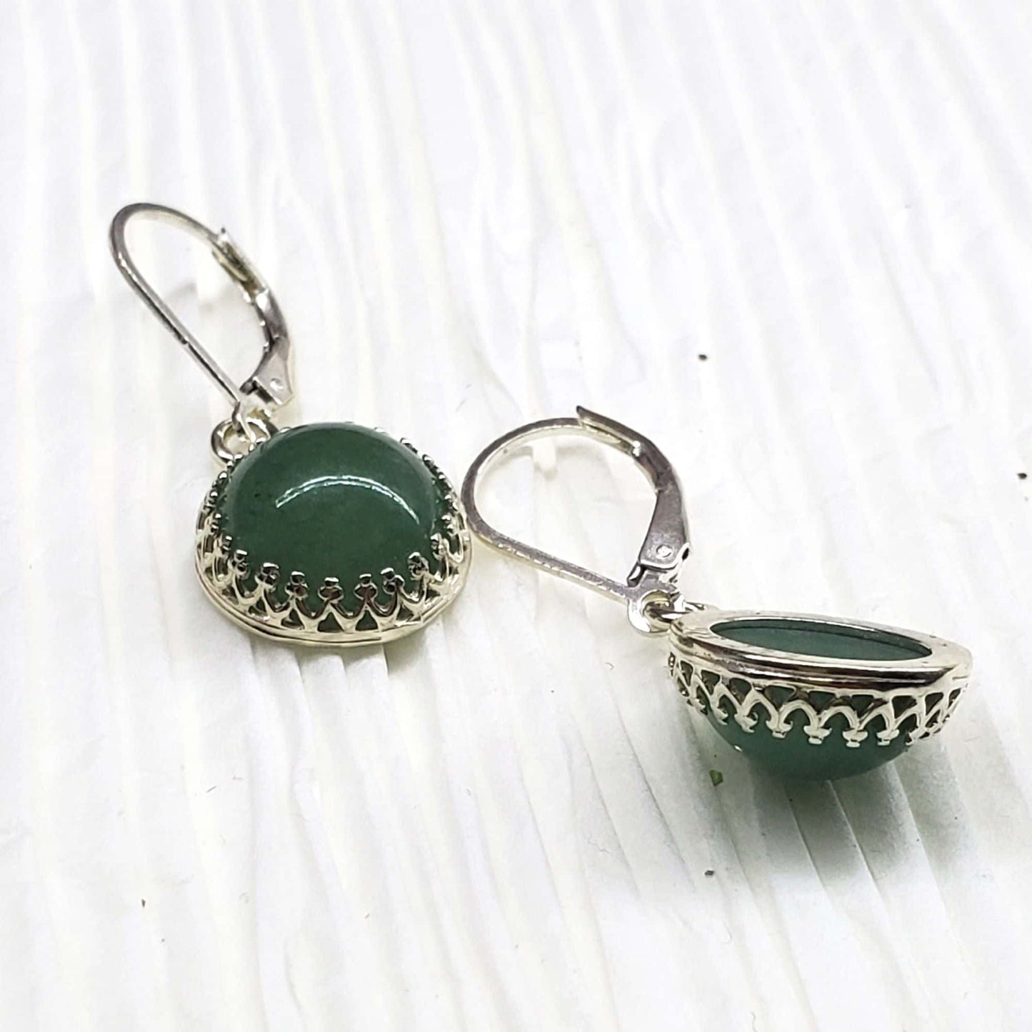 12mm Green Aventurine Round 925 Silver Filigree Dangle Earrings - Ethereal Essentials