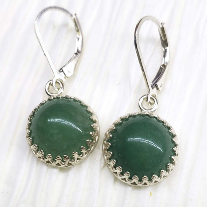 12mm Green Aventurine Round 925 Silver Filigree Dangle Earrings - Ethereal Essentials