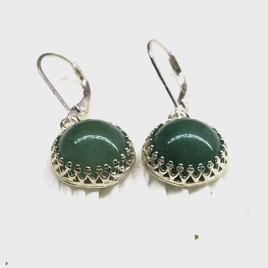 12mm Green Aventurine Round 925 Silver Filigree Dangle Earrings - Ethereal Essentials