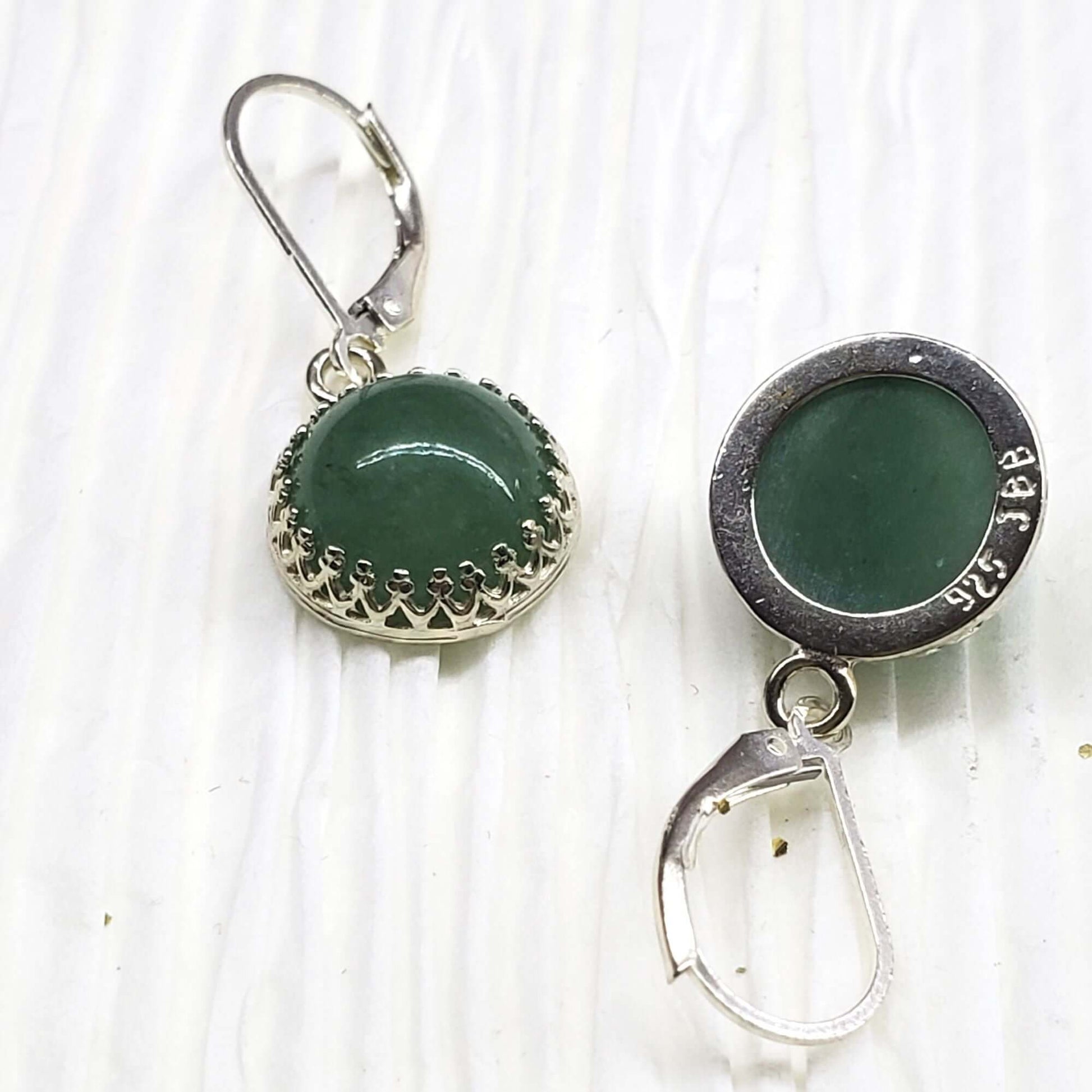 12mm Green Aventurine Round 925 Silver Filigree Dangle Earrings - Ethereal Essentials
