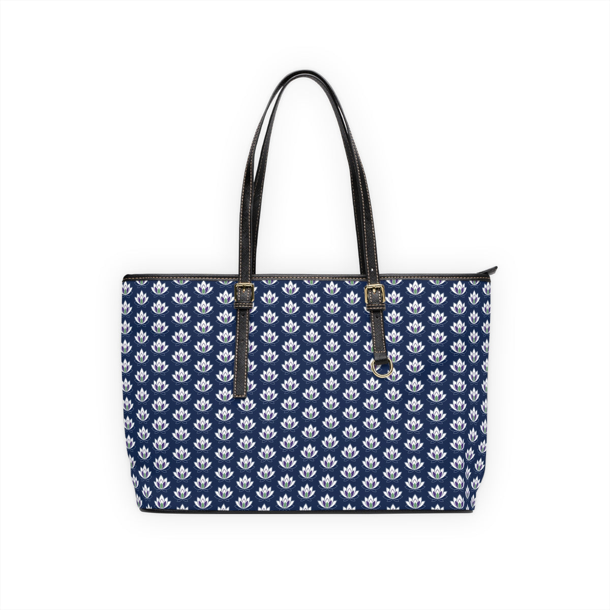 Ahh GoGo Wellness - Leather Shoulder Bag - White Lotus - Navy
