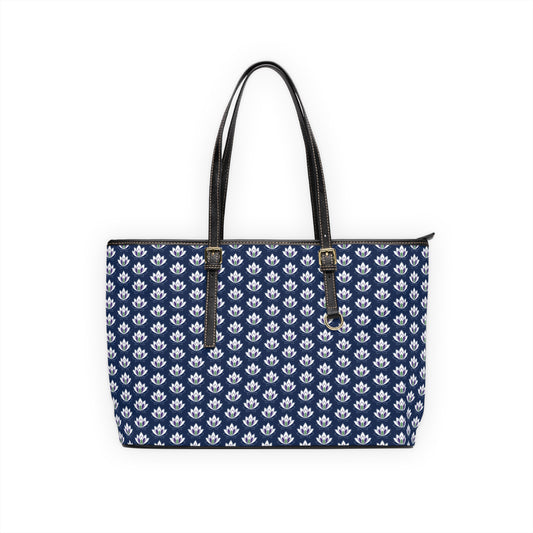 Ahh GoGo Wellness - Leather Shoulder Bag - White Lotus - Navy