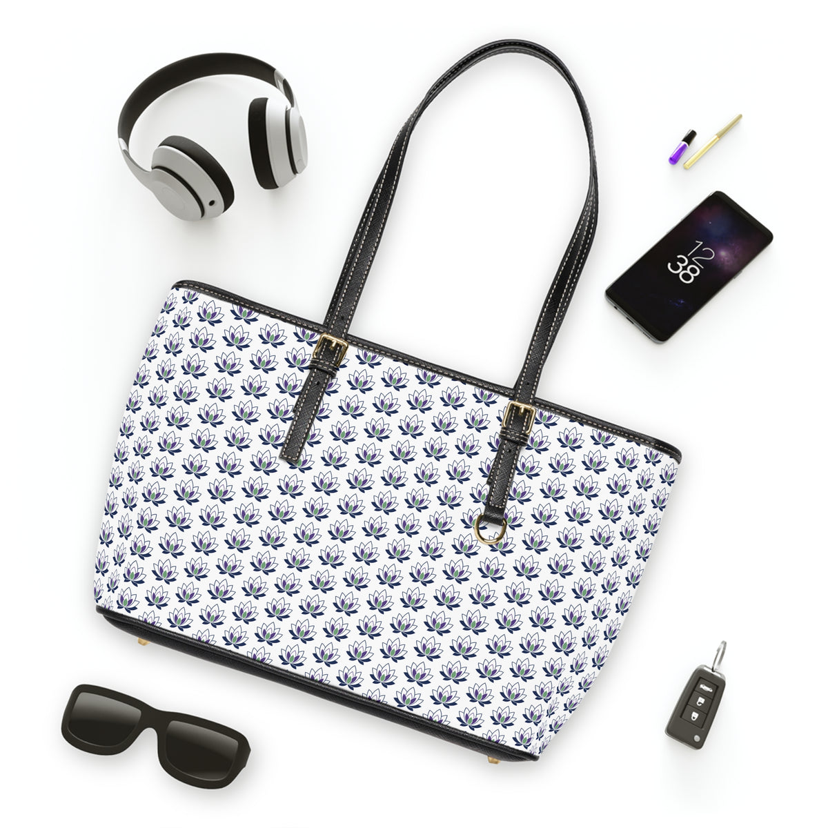 Ahh GoGo Wellness - PU Leather Shoulder Bag - White Lotus - White