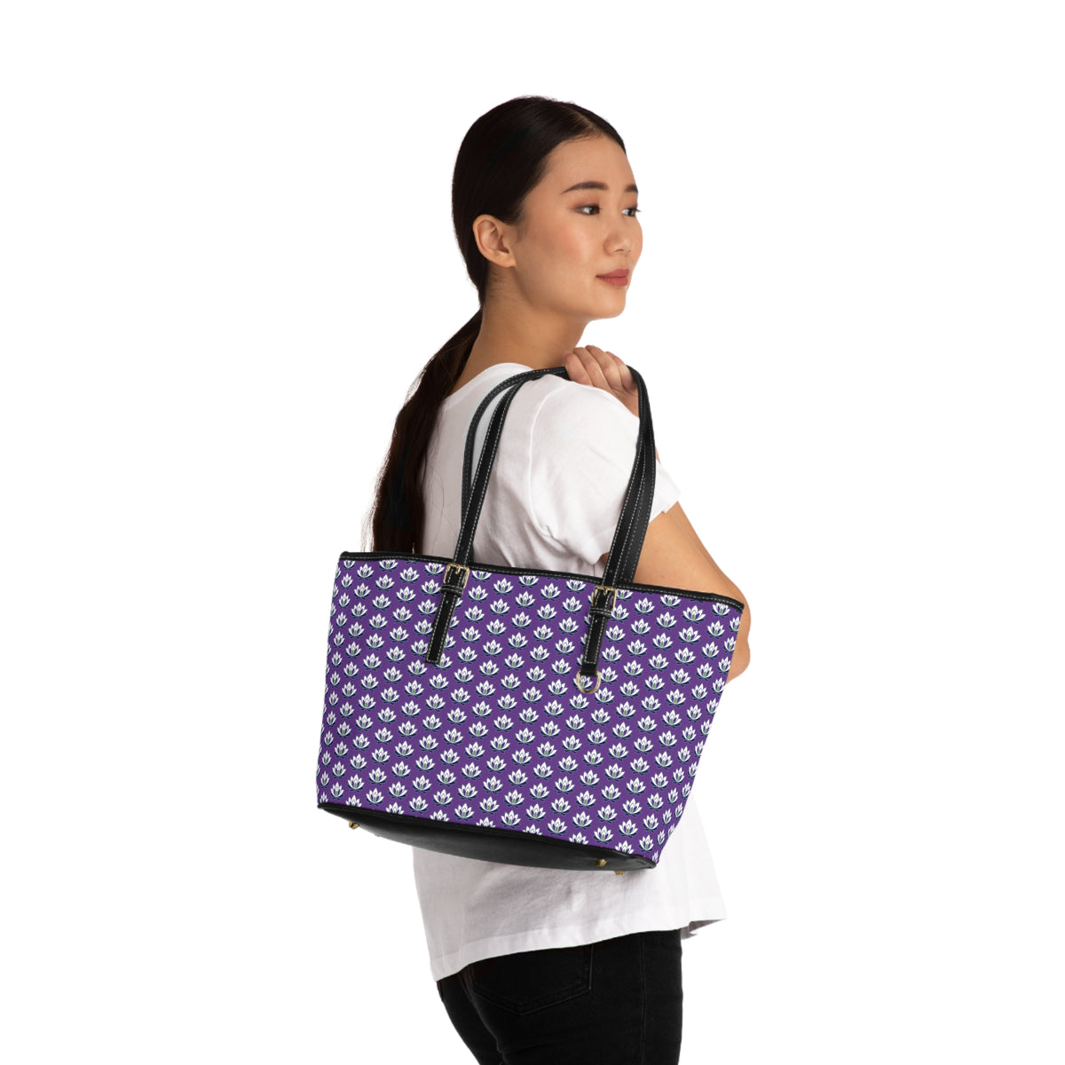 Ahh GoGo Wellness - Leather Shoulder Bag - White Lotus - Purple