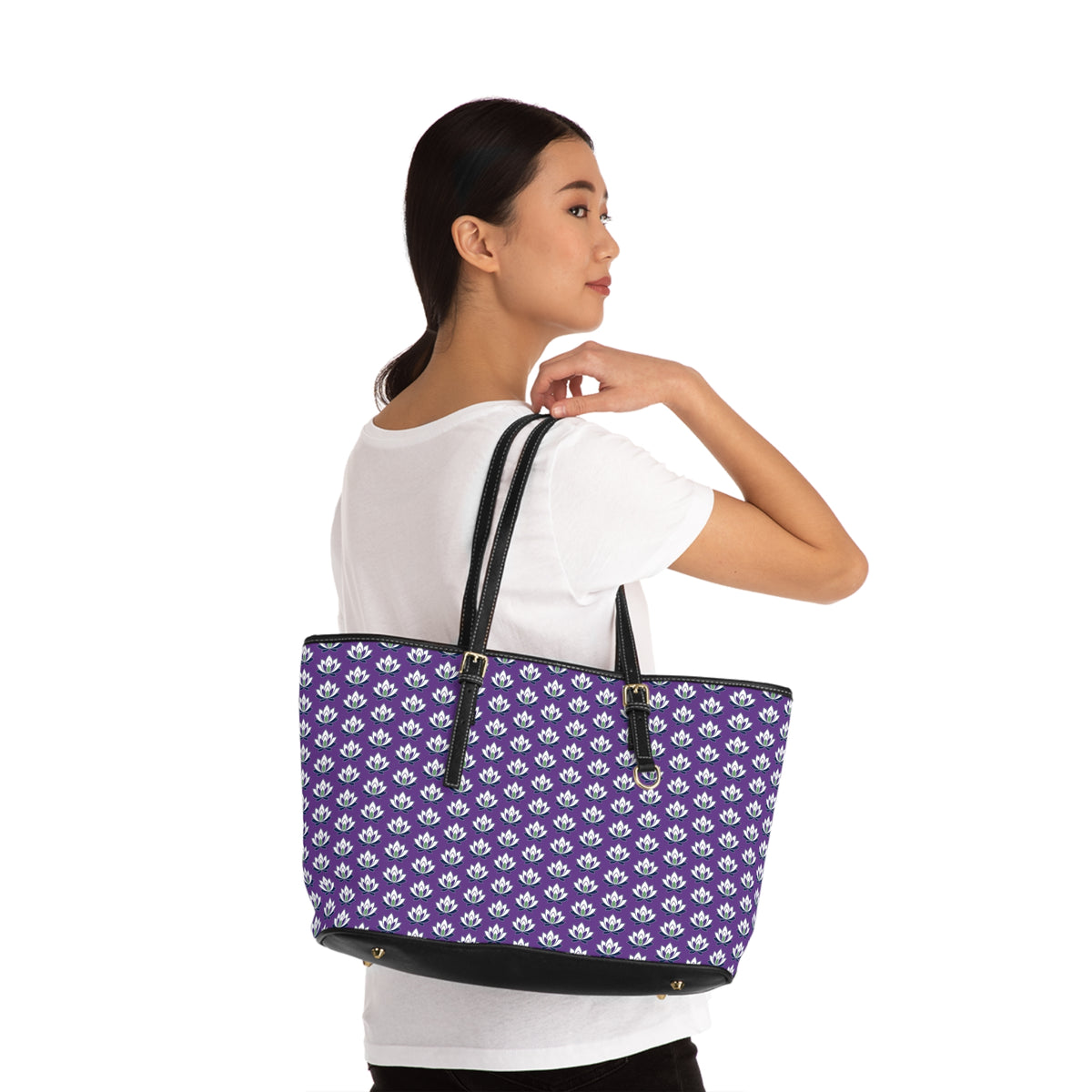 Ahh GoGo Wellness - Leather Shoulder Bag - White Lotus - Purple