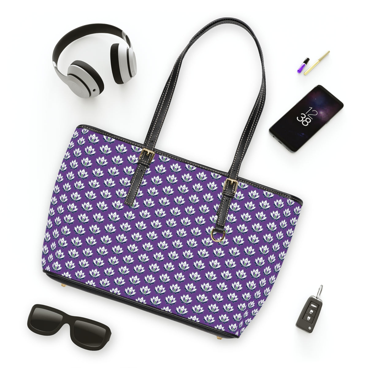 Ahh GoGo Wellness - Leather Shoulder Bag - White Lotus - Purple
