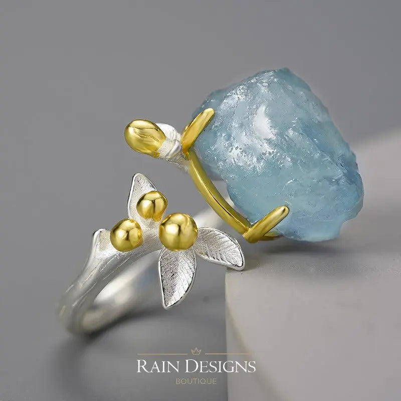 Aquamarine S925 Silver Ring Rain Designs