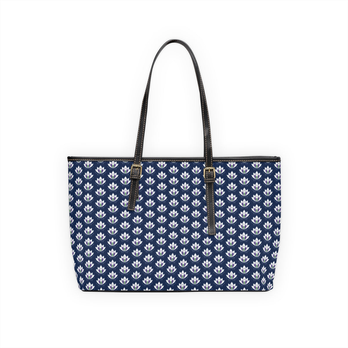 Ahh GoGo Wellness - Leather Shoulder Bag - White Lotus - Navy