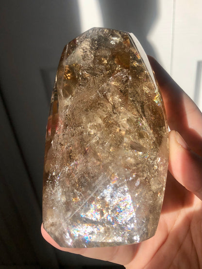 Smoky Quartz Freeform – 4.5” with Intense Rainbow Inclusions
