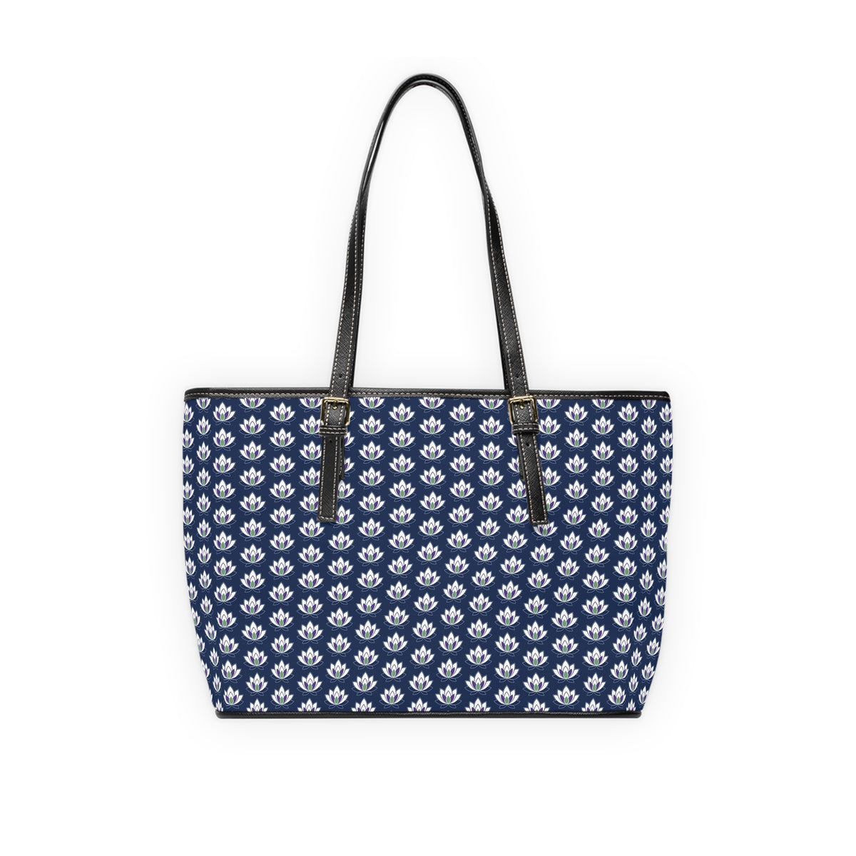 Ahh GoGo Wellness - Leather Shoulder Bag - White Lotus - Navy