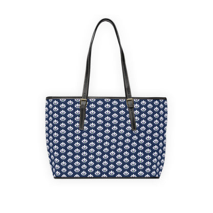Ahh GoGo Wellness - Leather Shoulder Bag - White Lotus - Navy