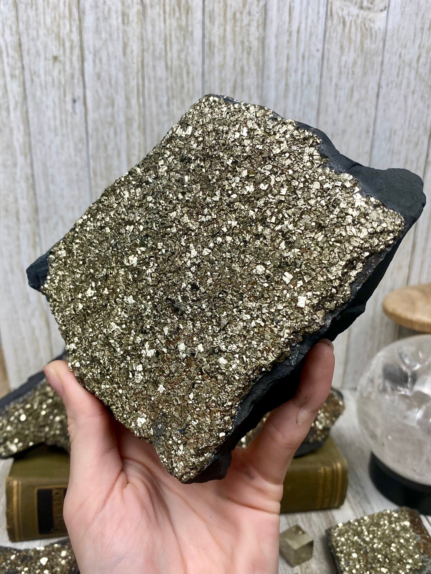 Pyrite on Shungite Raw Layered Plate | Brazil