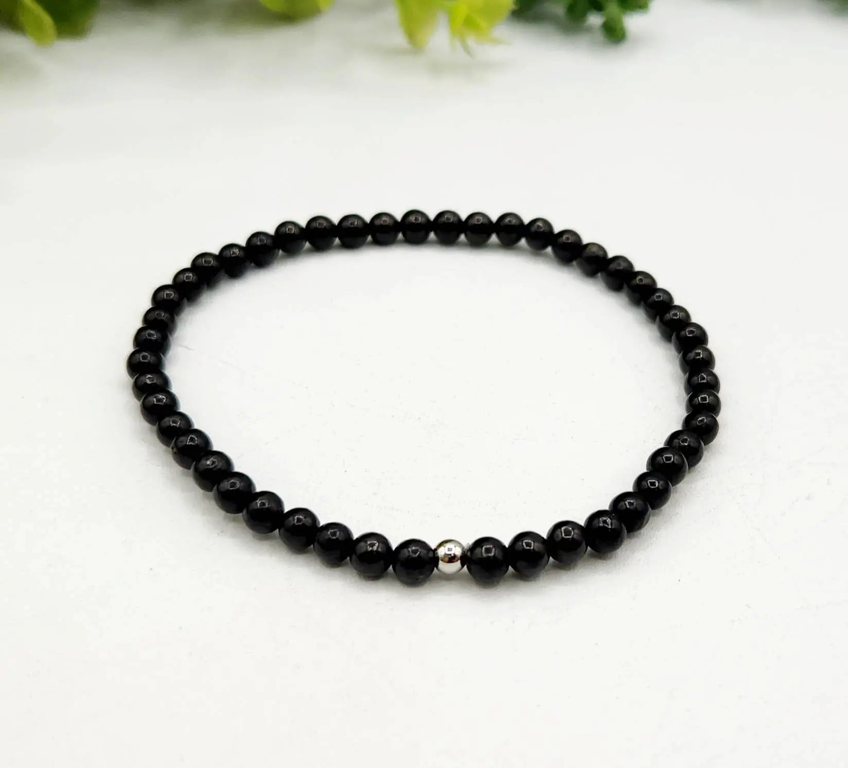 Shungite Stretchable Bracelet/Anklet 4mm Beads-8"L (EMF Protection) Meraki Gemstones
