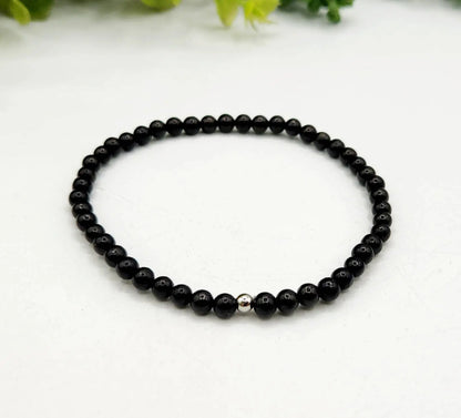 Shungite Stretchable Bracelet/Anklet 4mm Beads-8"L (EMF Protection) Meraki Gemstones