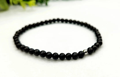 Shungite Stretchable Bracelet/Anklet 4mm Beads-8"L (EMF Protection) Meraki Gemstones