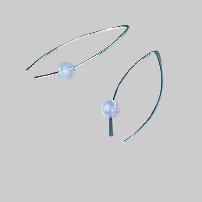 Rainbow Moonstone Crescent Bertoni Earrings - Sterling Silver