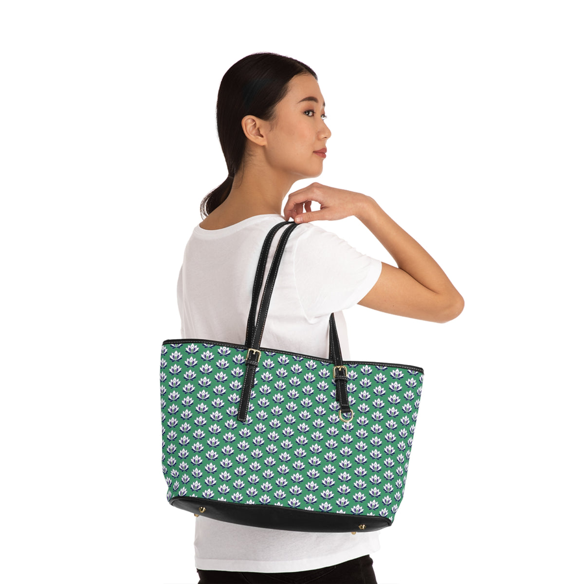 Ahh GoGo Wellness - PU Leather Shoulder Bag - White Lotus - Green