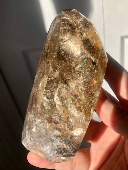 Smoky Quartz Freeform – 4.5” with Intense Rainbow Inclusions