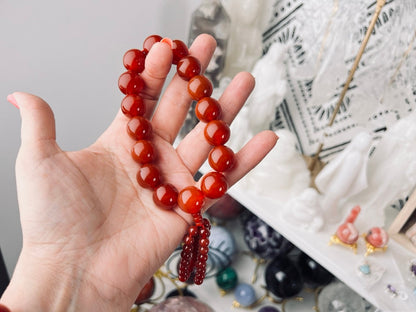 Carnelian Mala 16 mm XL Bracelet, Stretchy, XL Statement Bracelet
