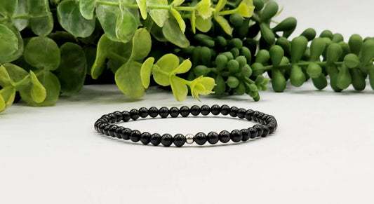Shungite Stretchable Bracelet/Anklet 4mm Beads-8"L (EMF Protection) Meraki Gemstones
