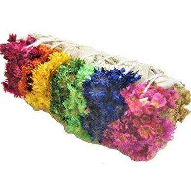 7 Chakra Rainbow Mullein & White Sage Smudge Stick (4 in.)