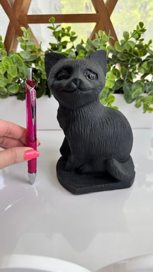 Huge Black Obsidian Cat 6", Sitting Black Cat Carving, Witchy Familiar, for Truth & Protection