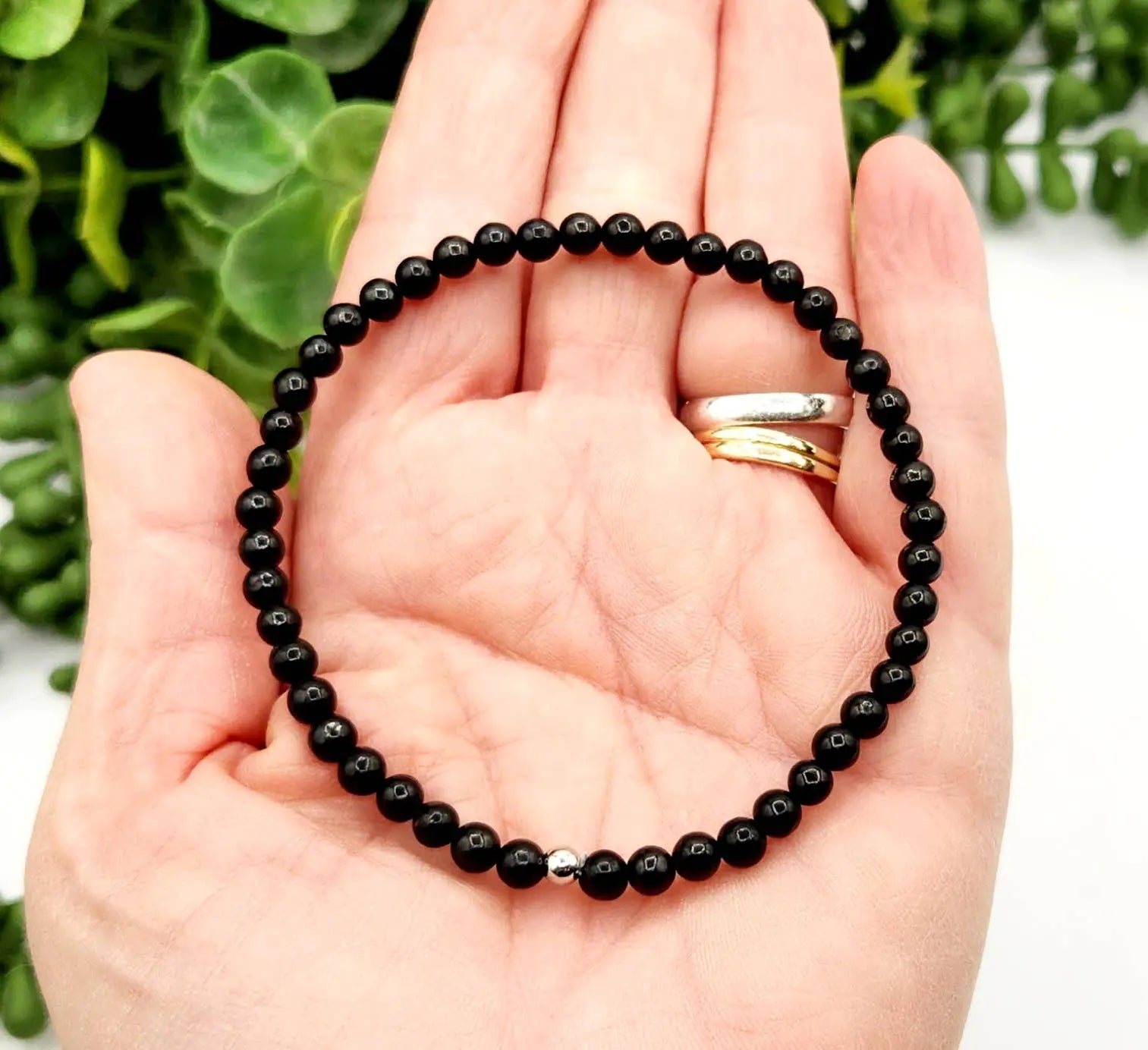 Shungite Stretchable Bracelet/Anklet 4mm Beads-8"L (EMF Protection) Meraki Gemstones