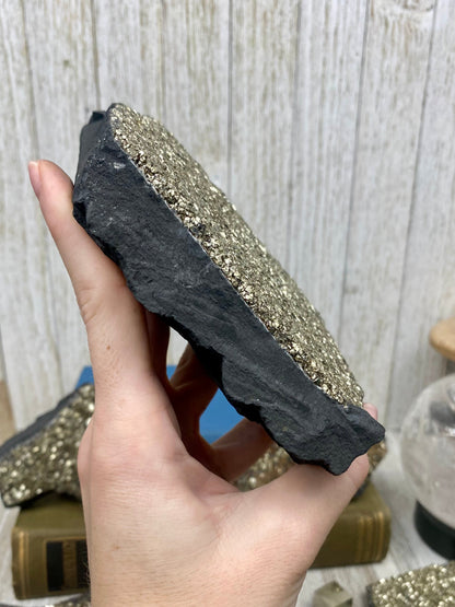 Pyrite on Shungite Raw Layered Plate | Brazil