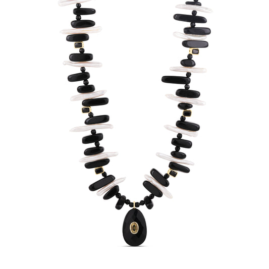 Onyx & Baroque Pearl Statement Necklace