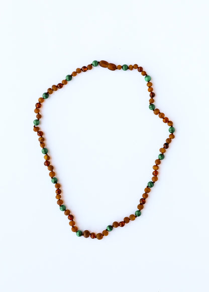 Baltic Sea Amber + Malachite Halo|| Necklace