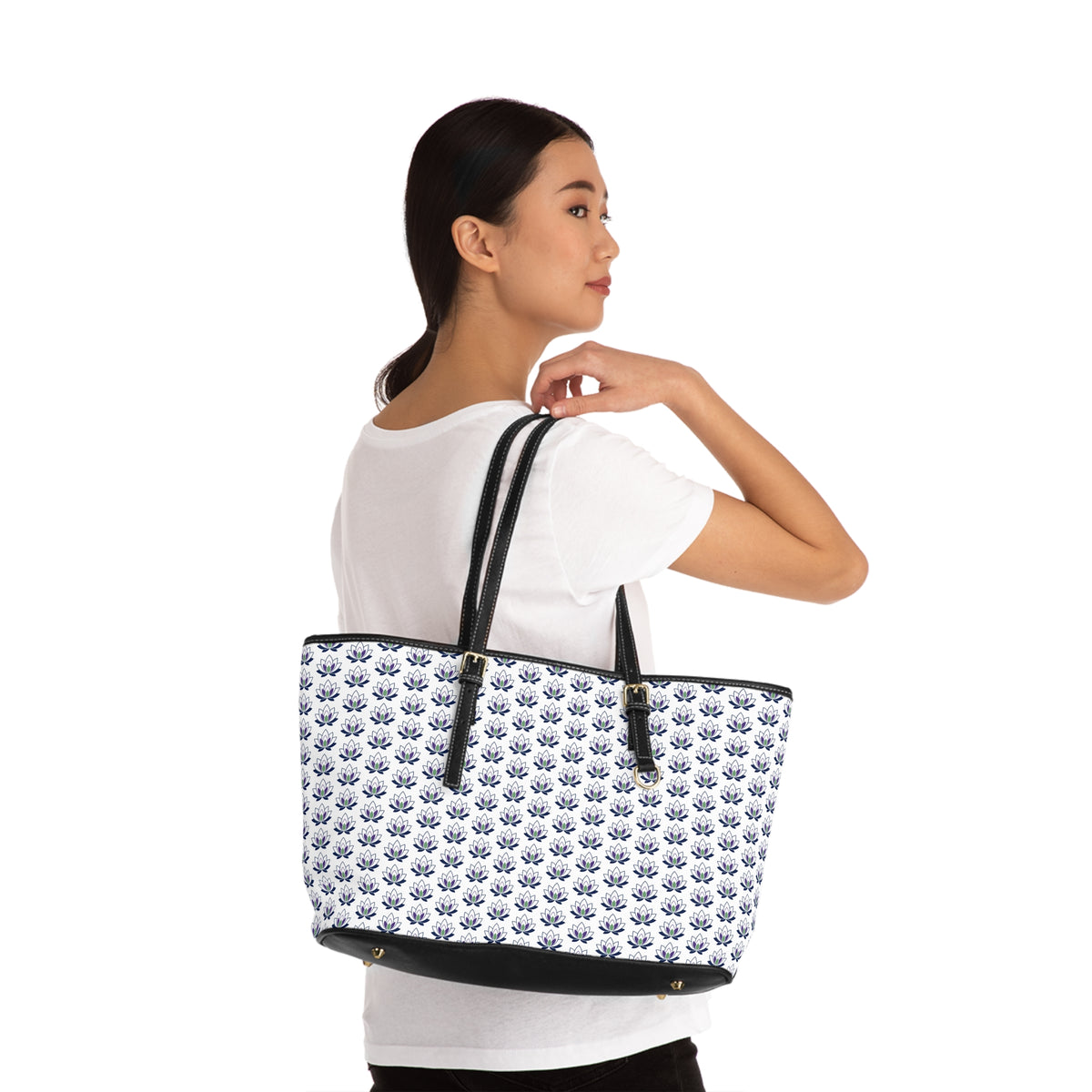 Ahh GoGo Wellness - PU Leather Shoulder Bag - White Lotus - White