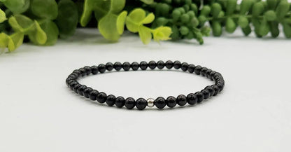 Shungite Stretchable Bracelet/Anklet 4mm Beads-8"L (EMF Protection) Meraki Gemstones