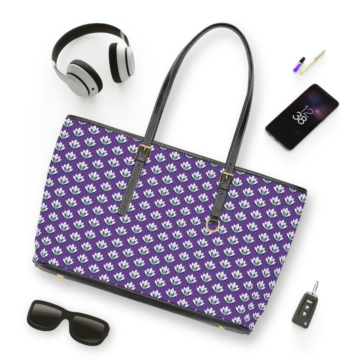 Ahh GoGo Wellness - Leather Shoulder Bag - White Lotus - Purple