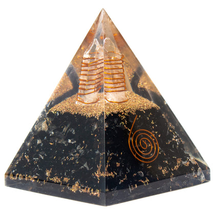 Selenite Orgonite Pyramid for Clarity, Emotional Healing, Spiritual Connection | Orgonite orgone pyramids with Copper Coil and Crystal Quartz for Chakra Protection (Selenite)