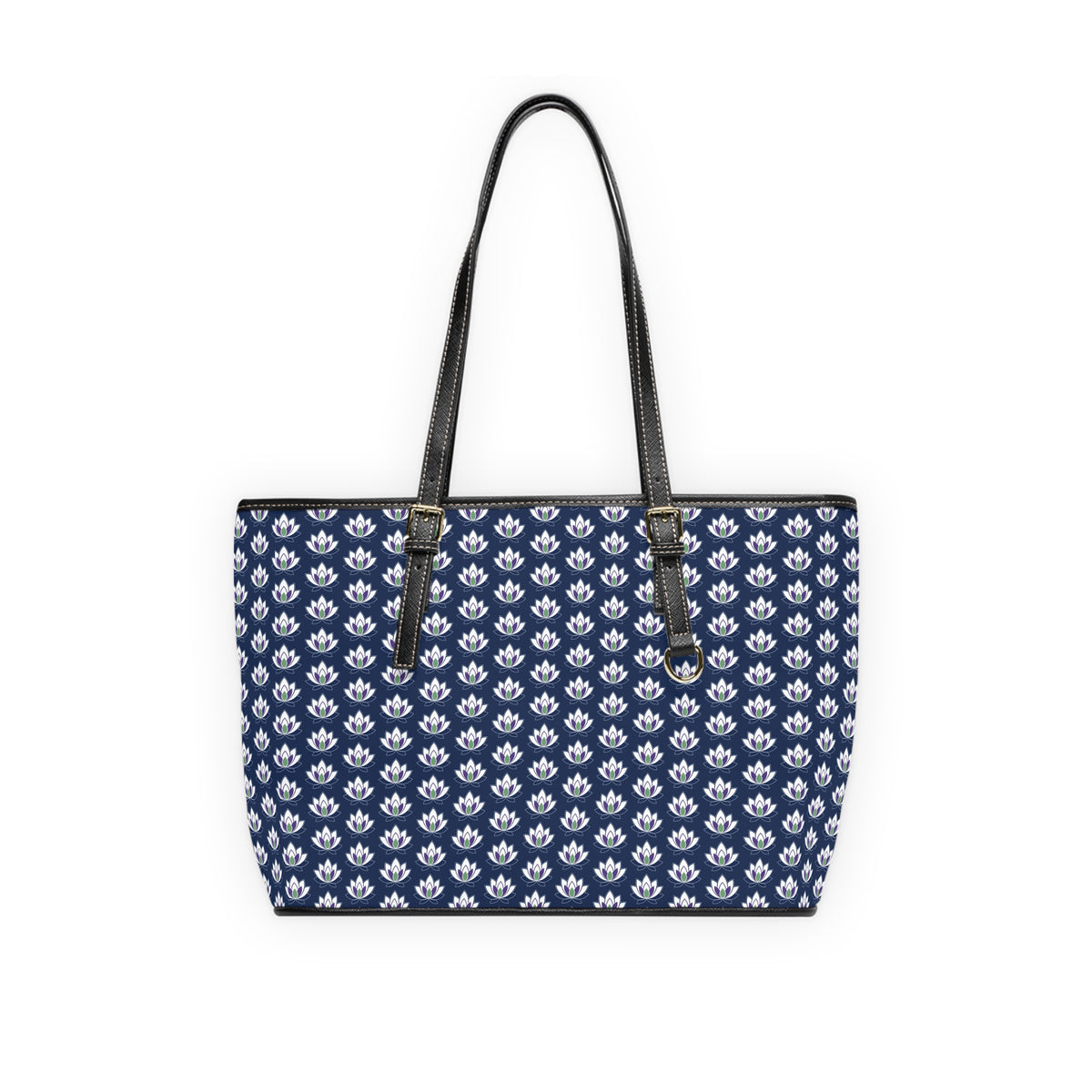 Ahh GoGo Wellness - Leather Shoulder Bag - White Lotus - Navy